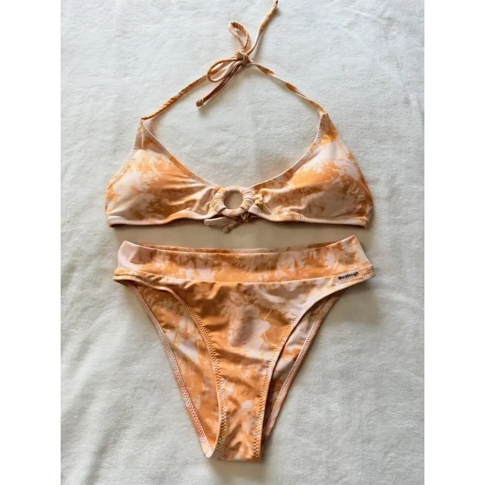Blackbough Women’s S/M 2-Piece Tie Dye Halter Tie Bikini Set Orange
